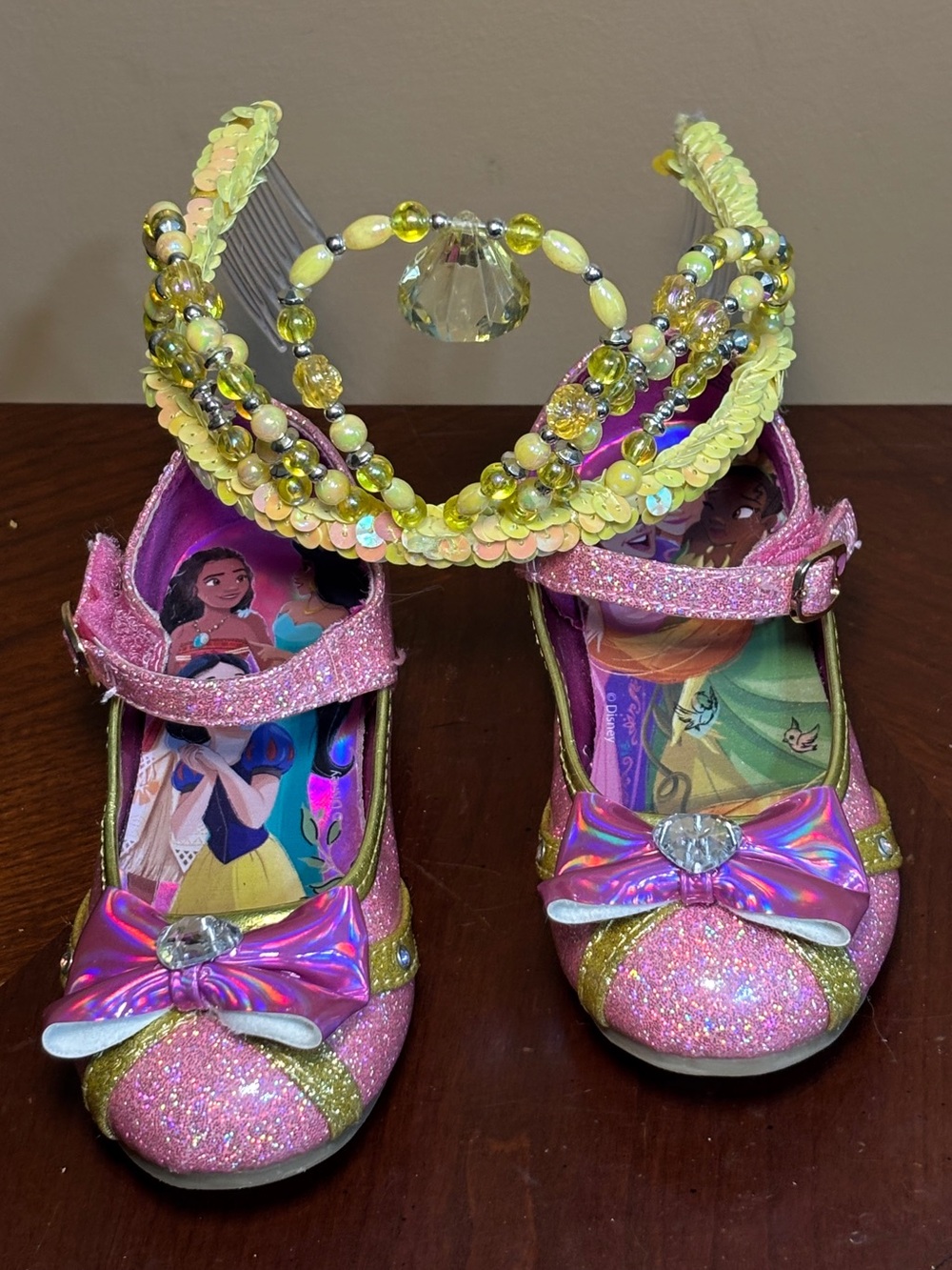 Pink Glitter Princess Dress-Up Shoes with Yellow Beaded Tiara